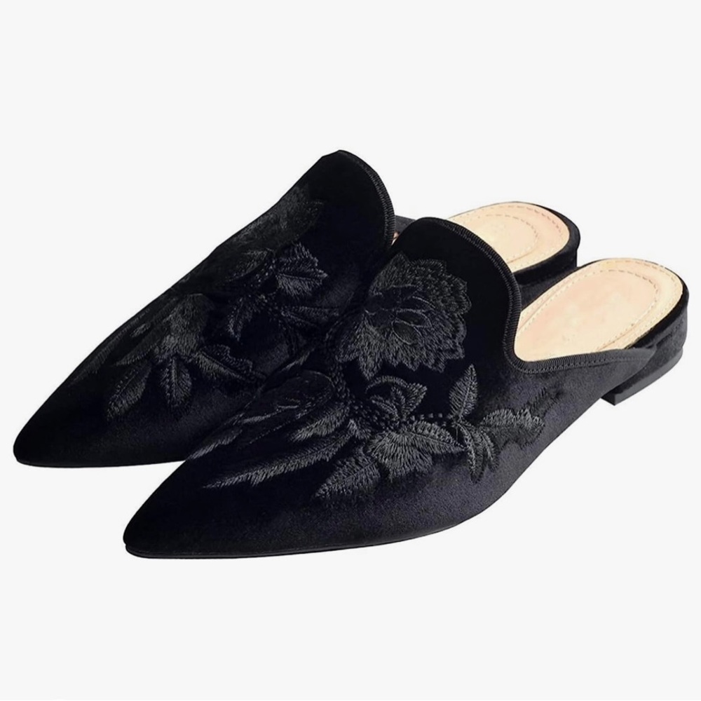 Backless Comfort Slip On Casual Flats Embroidery Mule Slippers